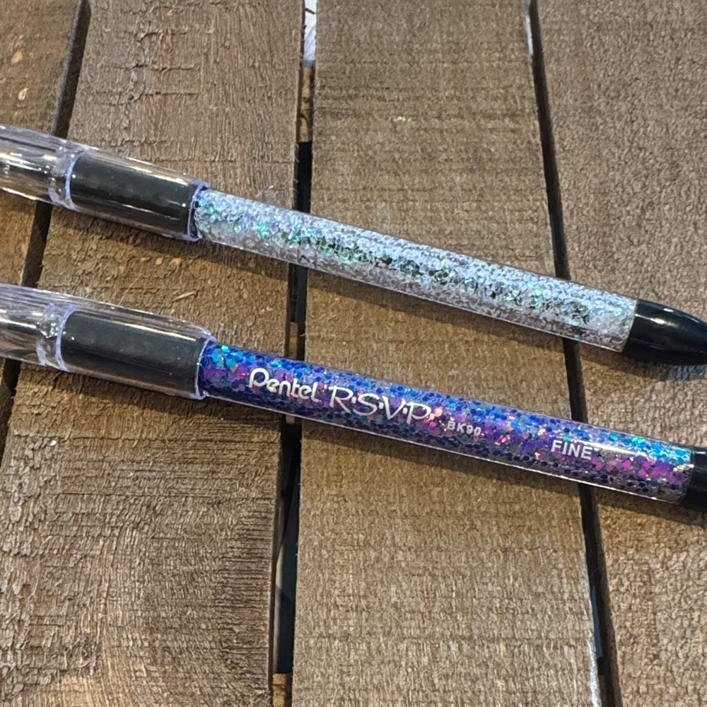 Pentel R.S.V.P. Fine Glitter Gel Pens - Blue Purple and Silver